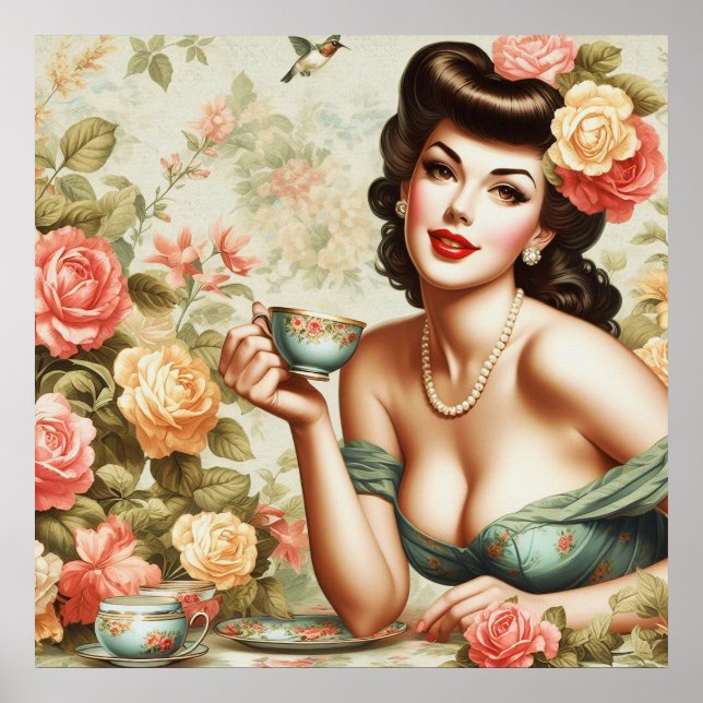 Vintage Floral Pin Up Poster (Front)