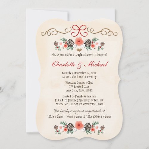 Vintage Floral Pinecone Christmas Couples Shower Invitation