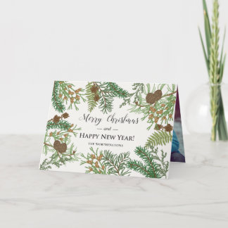 Vintage Floral Pines Holiday Card