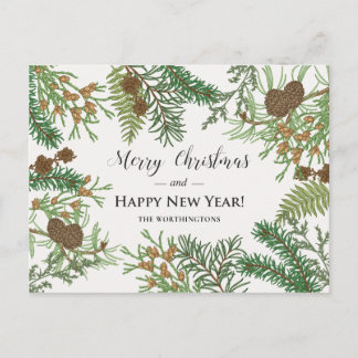 Vintage Floral Pines Holiday Postcard