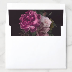 Vintage Floral Pink and Black Wedding Invitation Envelope Liner