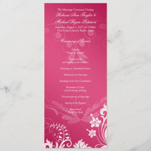 Vintage Floral Pink and White Wedding Program