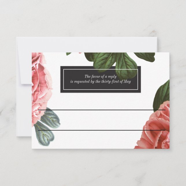 Vintage Floral | Pink Black & White RSVP Card (Front)