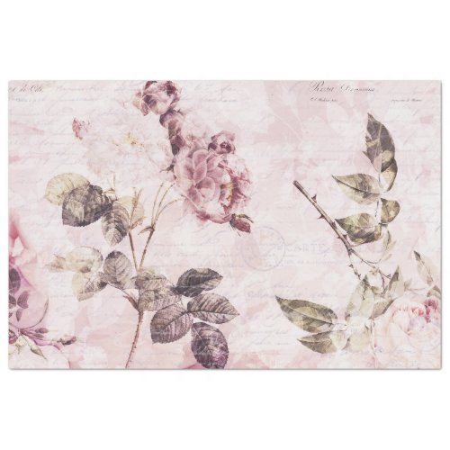Vintage Floral Pink Botanical Ephemera Decoupage Tissue Paper