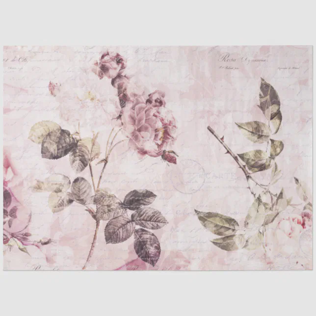 Vintage Floral Pink Botanical Ephemera Decoupage Tissue Paper | Zazzle