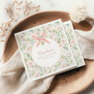 Vintage Floral Pink Bow Girl Baby Shower Napkins