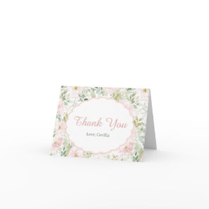 Vintage Floral Pink Bow Girl Baby Shower Thank You Card