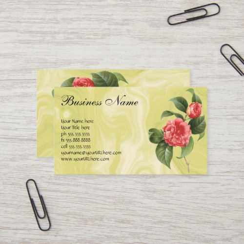 Vintage Floral Pink Camellia Flowers by Redoute Business Card