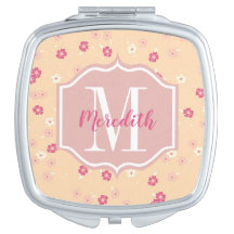 Vintage Floral Pink Coral Daisies Monogram
