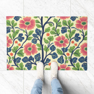Vintage Floral Pink Flowers Lush Green Foliage Doormat