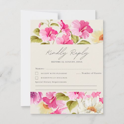 Vintage floral Pink flowers Meal choice Wedding RSVP Card
