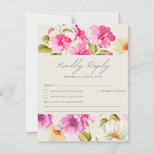 Vintage floral Pink flowers Meal choice Wedding RSVP Card
