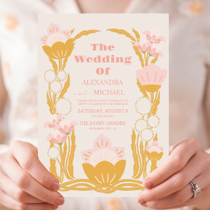 Vintage Floral Pink Gold Art Nouveau Wedding Invitation
