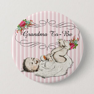Vintage Floral Pink "grandma to be" Baby Button