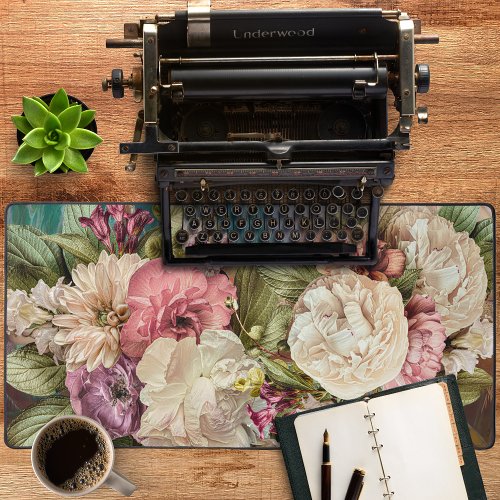 Vintage Floral Pink Green Desk Mat