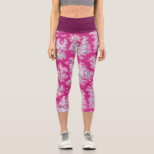 Vintage floral pink magenta toile de jouy capri leggings