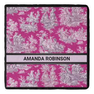 Vintage floral pink magenta toile de jouy monogram trivet