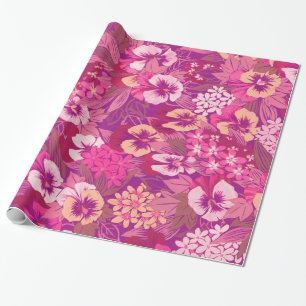 Vintage Floral Pink Pansy Plum Party Wrapping Paper
