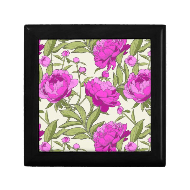 Vintage floral pink peony jewelry keepsake box (Front)