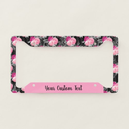 Vintage Floral Pink Red Roses Flowers Personalized License Plate Frame
