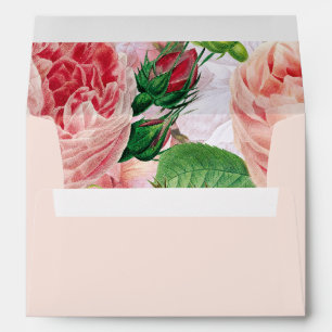Vintage Floral & Pink Roses 5x7 Wedding Invitation Envelope