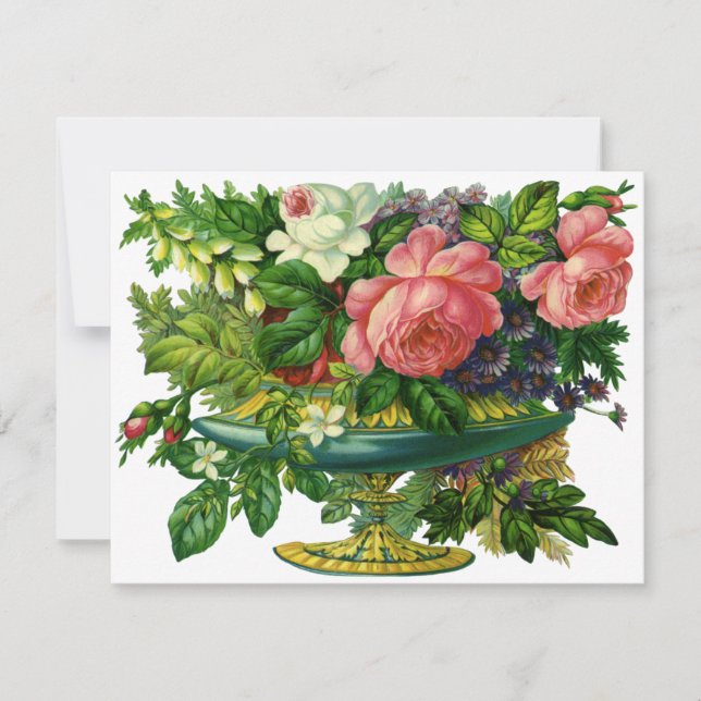 Vintage Floral Pink Roses Garden Flower Invitation (Front)