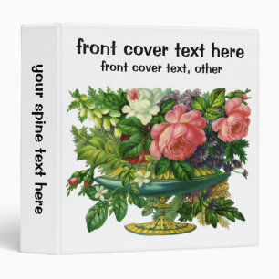 Vintage Floral Pink Roses, Vase of Flowers 3 Ring Binder