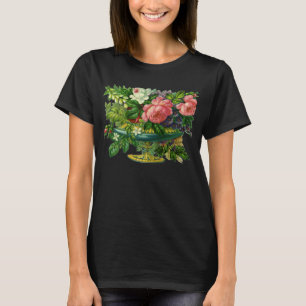 Vintage Floral Pink Roses, Vase of Flowers T-Shirt