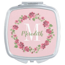 Vintage Floral Pink Roses Wreath Monogram