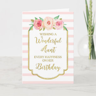 Vintage Floral Pink Stripes Aunt Birthday Card
