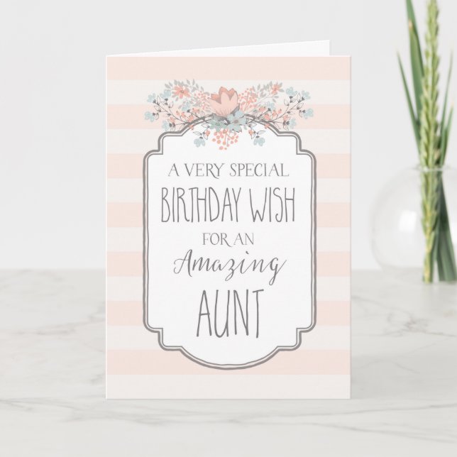 Vintage Floral Pink Stripes Aunt Birthday Card (Front)