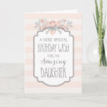 Vintage Floral Pink Stripes Daughter Birthday Card<br><div class="desc">Birthday card for daughter with vintage pink and peach stripes pattern,  spring flowers,  rustic handwritten style text and thoughtful verse.</div>