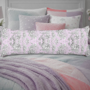 Vintage floral pink toile de jouy Bridal shower Body Pillow
