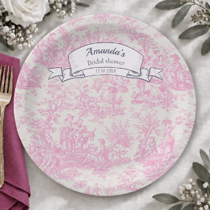 Vintage floral pink toile de jouy shower paper plates