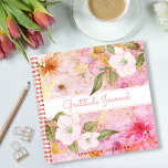 Vintage floral pink watercolor gratitude journal<br><div class="desc">It helps to keep track of what you’re thankful for. Write down your daily insights in this beautiful, romantic, vintage floral custom name gratitude journal. White, purple, and dark pink watercolor flowers overlay gold script on a gorgeous, soft pink, gold veined background. Personalize with your name on the front. 8...</div>
