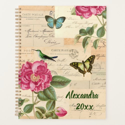Vintage floral planner with roses and butterflies