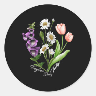 Vintage Floral Plant Foxglove Daisy Tulip Flower G Classic Round Sticker