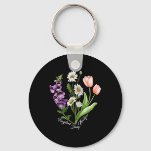 Vintage Floral Plant Foxglove Daisy Tulip Flower G Keychain