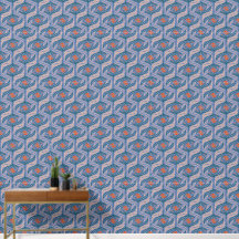 Vintage Floral Plants Pattern on Custom Blue