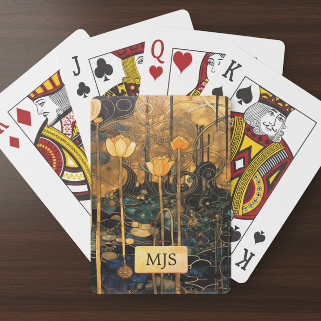 Vintage Floral Poker Cards (elegant Art Nouveau floral poker playing cards with personalized monogram)