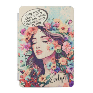 Vintage Floral Pop Art ‘Dreams Into Plans’ Quote iPad Mini Cover