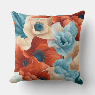 Vintage Floral Poppy Pattern Decorative Throw Pill Pillow
