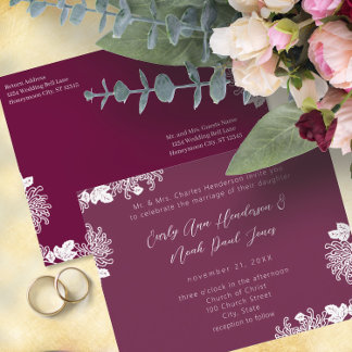 Vintage Floral Possessed Plum Wedding  Invitation Postcard