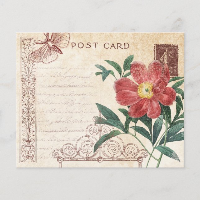 Vintage Floral Post Card Scrapbook Paper (Front)