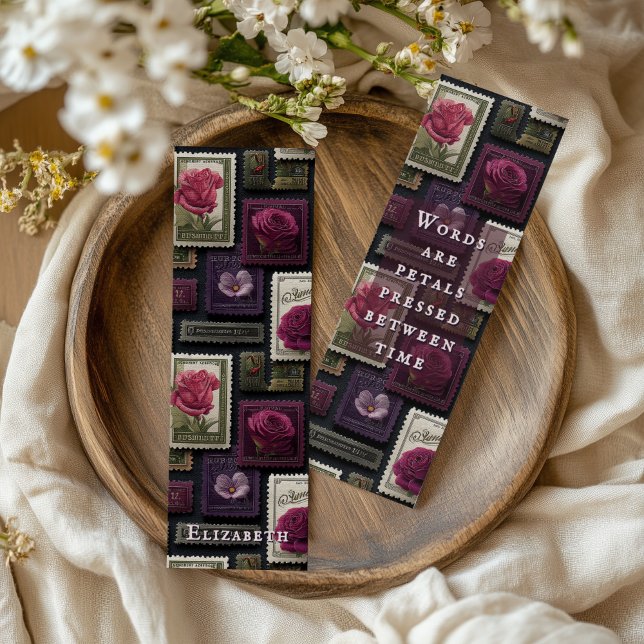 Vintage Floral Postage Stamp Purple Personalized Bookmarks (Creator Uploaded)