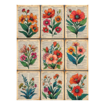 🌸 Vintage Floral Poster Aged Dictionary Paper