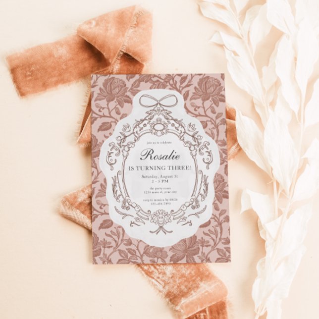 Vintage Floral Preppy Birthday Invitation (Vintage Floral Old Money Birthday Invitation)