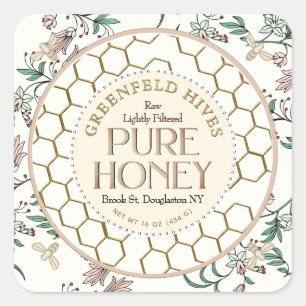 Vintage Floral Print Bees Honeycomb Raw Honey Square Sticker
