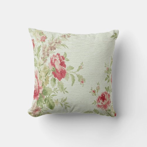Vintage Floral Print Throw Pillow_Pink Flowers Throw Pillow