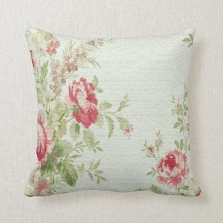 Vintage Floral Print Throw Pillow-Pink Flowers